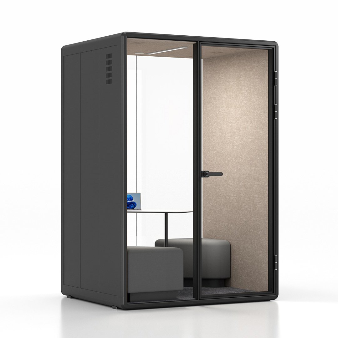 Fortress M lounge pod in black with tan interior
